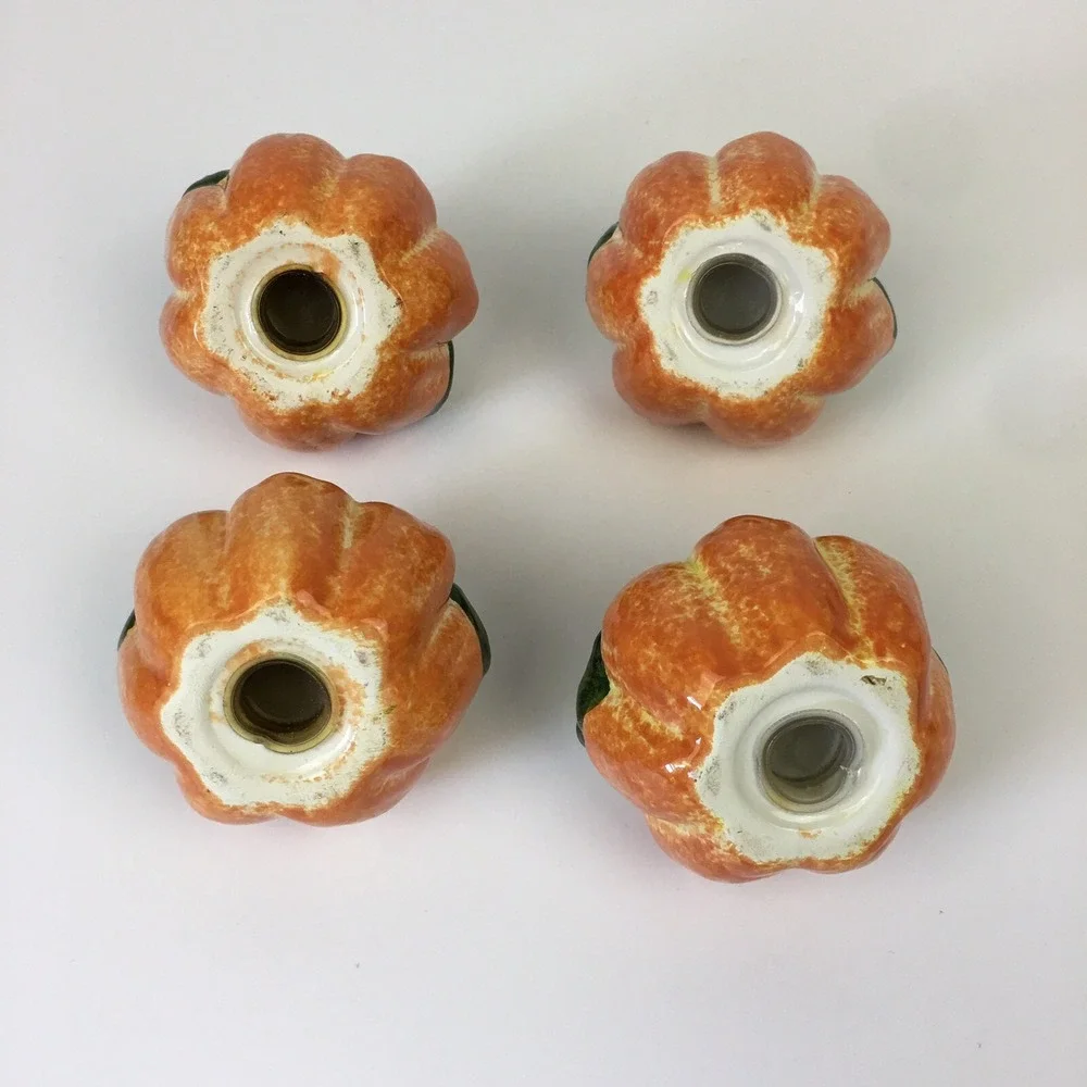 2 Sets of Orange Pumpkins Salt and Pepper Shakers Ceramic w Plastic Corks Autumn